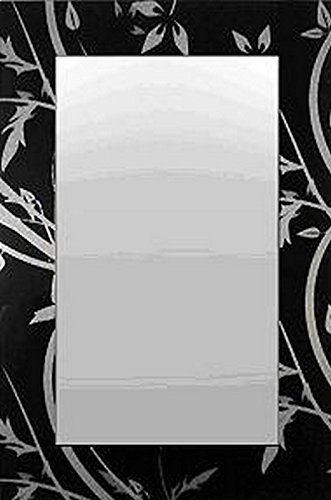 Mirrotech Julia Siebdruckspiegel mit Blumenmuster, Glas, Schwarz, 90 x 60 x 0.03 cm von Mirrotech