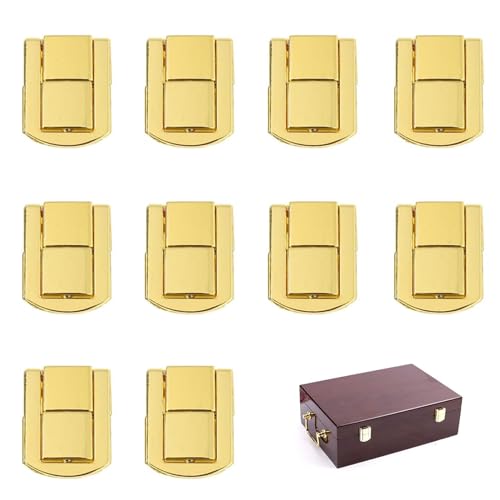 10 Stück Kistenverschluss mit 40 Schrauben, Schmuckschatulle Verschluss Goldener Kofferverschluss Haspe Schloss Schmuckschatulle aus Zinklegierung Spannverschluss Klein für Geschenkbox Holztruhe von Mirrwin