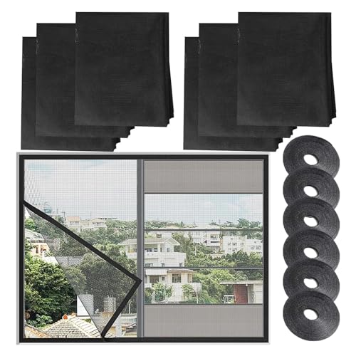 6 Stück Fliegengitternetze für Fenster, 130x150cm Fliegennetz Fenster mit 6 Rollen Selbstklebend Moskitonetz Fenster Kinderleichte Montage für Fenster Schützen die Familie vor Insekten(Schwarz) von Mirrwin
