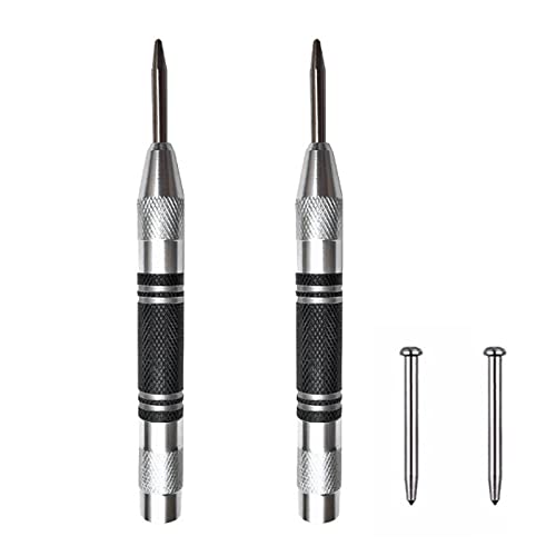 2 Stück Automatik Körner, Automatik Körner Metall 128mm Federbelasteter Mittellocher aus Stahl Automatischer Körner Werkzeug für Positionierung Auf Holz-, Glas- und Metalloberflächen von Mirrwin