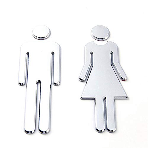 Mirrwin WC Schild Damen Toilettenschilder Aufkleber Edelstahl - Toilette Zeichen Türschild Silber 2 Stück Selbstklebend zur Toilettenmarkierung Ohne Bohren von Mirrwin