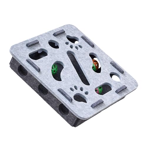 Interaktives Katzen-Puzzle-Box-Spielzeug mit Löchern und Glocken für geistige Stimulation, Indoor-Spiel, Filzstoff-Design, Haustier-Labyrinth-Spielzeug mit Fächern von Mirweon