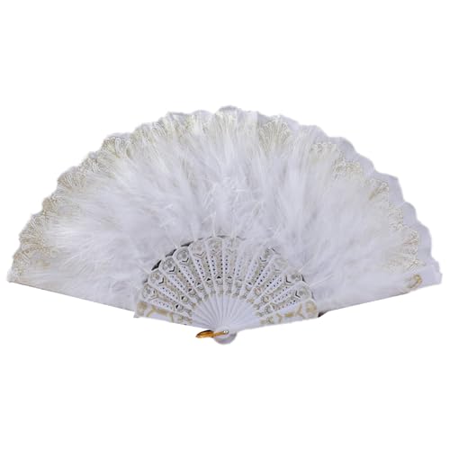 Mirweon Damen Federfächer 1920er Vintage Stile Flapper Handheld Faltbare Spitze Fan Hand Für Hochzeiten Und Motto-Partys Tanzauftritte von Mirweon