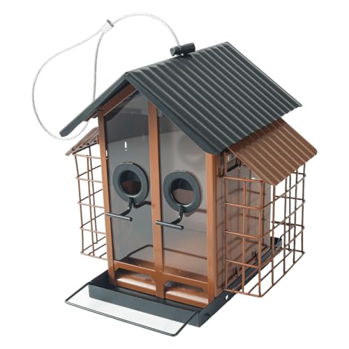 Stabile wetterfeste Vogelfutterspender, langlebig, Metall, zum Aufhängen, für den Hinterhof, geräumig mit Tablett von Mirweon