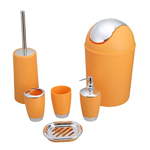 MisFox 6-Teiliges Badezimmer Set, Bad Set Accessoires Dekoratives Badzubehör mit Lotionspender, Mülleimer, Zahnbürstenhalter, Zahnputzbecher, Toilettenbürste & Seifenschale von MisFox