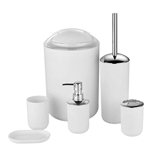 MisFox 6-Teiliges Badezimmer Set, Bad Set Accessoires Dekoratives Badzubehör mit Lotionspender, Mülleimer, Zahnbürstenhalter, Zahnputzbecher, Toilettenbürste & Seifenschale von MisFox