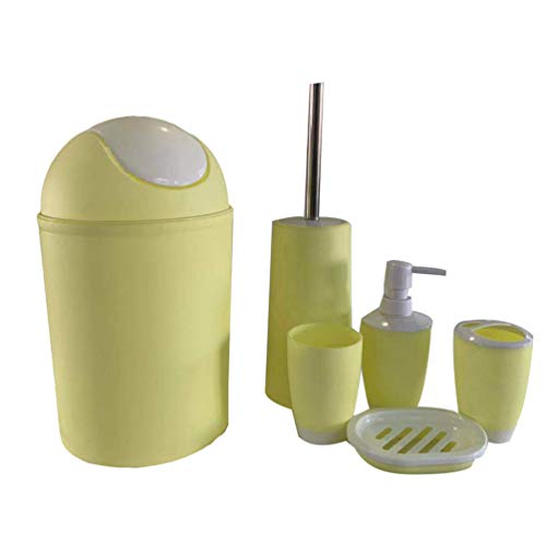 MisFox Badezimmer Set, 6-teiliges Badezimmer Badgarnitur Bad Accessoires Set mit Lotionspender, Mülleimer, Zahnbürstenhalter, Zahnputzbecher, Toilettenbürste & Seifenschale von MisFox