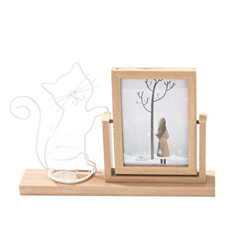 MisFox Holz Bilderrahmen Art Kreativer Doppelseitig Fotorahmen mit Vase, Drehbarer, Hydroponische Ornamente, Perfekte Geschenkidee von MisFox