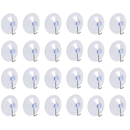 MisFun 24 Stück Saugnapf Haken, Transparent Saughaken, Saugnäpfe mit Haken Handtuchhalter Saugnapf Wiederverwendbare Duschhaken, Abnehmbare Vakuum Saugnapf Haken für Fenster Glastüren Kleiderbügel von MisFun