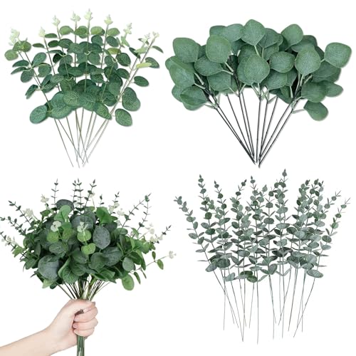 MisFun 30 Stück Eukalyptus Deko Eukalyptus Künstlich, Eucalyptuses Pflanze, Eucalyptuses Getrocknet, Trockenblumen Deko, Deko Pflanzen für Blumenarrangement Hochzeitsfeiern Party Home Tischdeko von MisFun