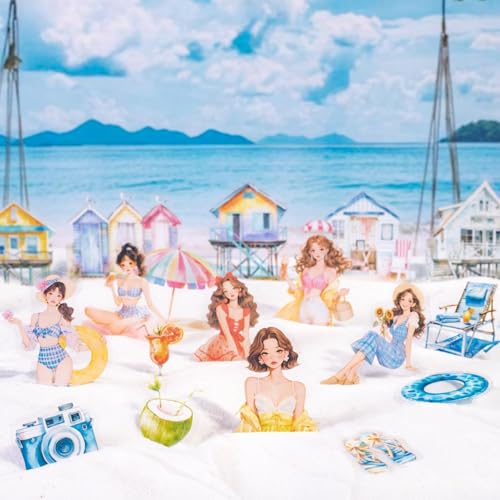 120 Stück Scrapbooking Stickers,Holiday Scrapbook Zubehör Aufkleber in PET,Girls Sticker for Scrapbook,Bullet Journal,Journaling,Notebook,Fotoalbum,DIY Craft(Seaside Diary) von MisKepaa