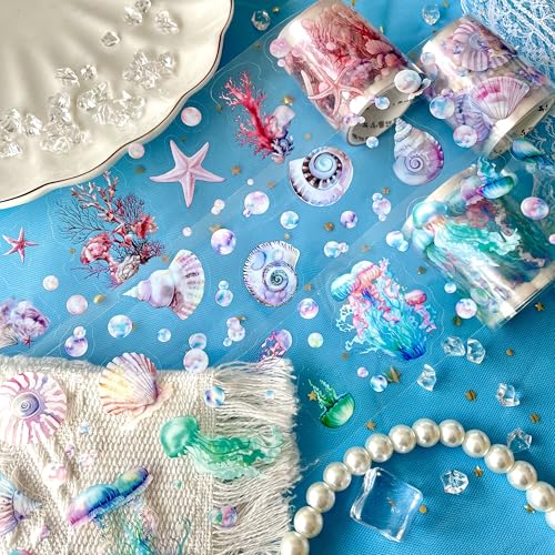3 Rolls PET Washi Tape Set, Scrapbook Zubehör Pre-cut Tape for Sea, Ozeane Scrapbook Stickers for Scrapbooking, Jahreszeiten, Journaling, Bullet Journal, DIY Crafts, Gift Wrapping (Deep Glimmer 1) von MisKepaa