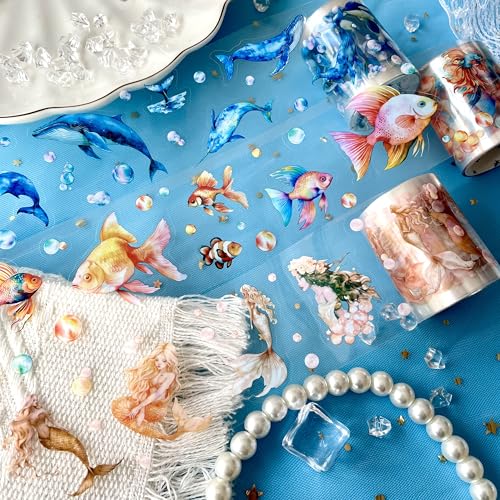 3 Rolls PET Washi Tape Set, Scrapbook Zubehör Pre-cut Tape for Sea, Ozeane Scrapbook Stickers for Scrapbooking, Jahreszeiten, Journaling, Bullet Journal, DIY Crafts, Gift Wrapping (Deep Glimmer 2) von MisKepaa