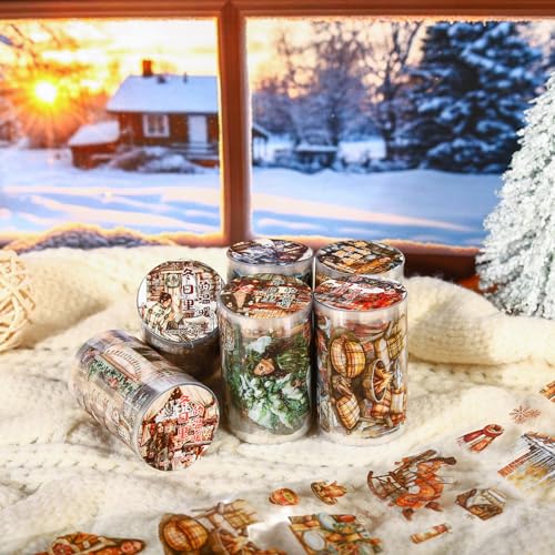 Bullet Journal Zubehör Stickers Set,6 Rolls Scrapbooking Stickers,Winter Life Themed PET Washi Tape Aesthetic Stickers Decorative for Journaling Zubehör,Photo Album,Notebook(Warmth in Winter Series) von MisKepaa
