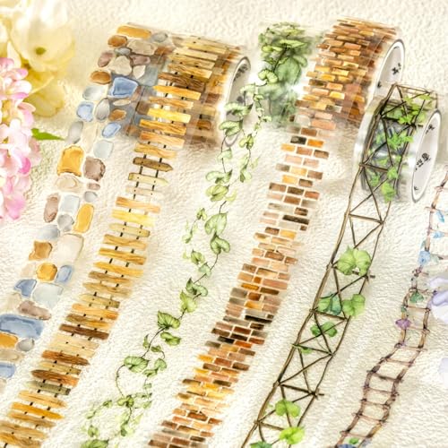 MisKepaa Scrapbooking Zubehör Stickers Set,6 Rolls PET Path Themed Washi Tape Aesthetic Stickers,Decorative for Bullet Journal Zubehör,Journaling,Photo Album,Notebook,DIY Crafts(Garden Path Series) von MisKepaa