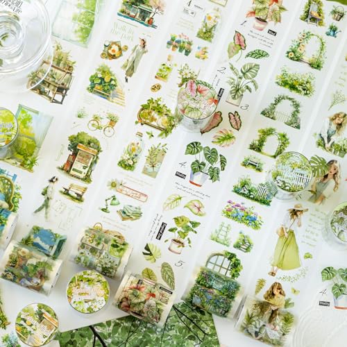 Scrapbook Zubehör Stickers for Blumen, 6 Rolls PET Washi Tape Set, Transparent Tapes Sticker Erwachsene for Scrapbooking, Junk Journaling, Bullet Journal, Travel Journal (Green Oxygen Plan Series) von MisKepaa