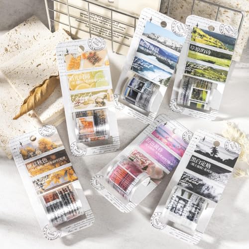Scrapbooking Stickers Set,6 Rolls English Scrapbook Journal Zubehör Stickers,Scenery Themed PET Washi Tape Aesthetic Stickers Decorative for Journaling Zubehör,Photo Album,Notebook,DIY(Paper Journey) von MisKepaa