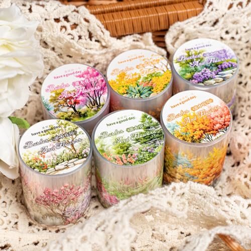 Scrapbooking Zubehör Stickers Set,6 Rolls Blumen Themed PET Washi Tape Aesthetic Stickers,Decorative for Journaling,Bullet Journal Zubehör,Photo Album,Notebook,DIY Crafts(Shrubs Flower Series) von MisKepaa
