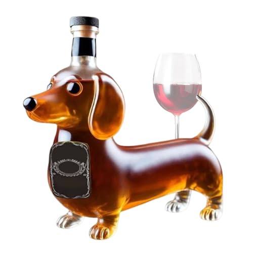 Misaakoeq Dackel Hunde Whiskey Flasche,3D-geformter Dackel-Form,einzigartige D-ackel-Weindekanter,Lustige D-ackel Whiskey Karaffe Transparenter Dekanter Für Whisky Oder Hundeliebhaber von Misaakoeq