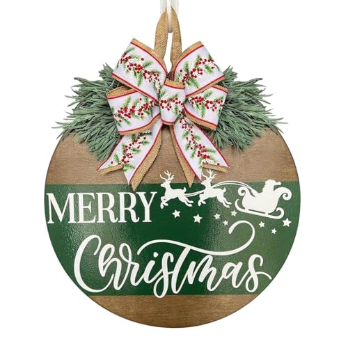 Misaakoeq Frohe Weihnachten Haustürschild - Schild für Haustür - Holzhandwerk mit Schleife und Kunstpflanze Rentier Muster für Wohnzimmer, Party, Hof, Halloween, Erntedankfest, Küche, Arbeitsplatz Misaakoeq Frohe Weihnachten Haustürschild - Schild für Haustür - Holzhandwerk mit Schleife und Kunstpflanze Rentier Muster für Wohnzimmer, Party, Hof, Halloween, Erntedankfest, Küche, Arbeitsplatz von Misaakoeq