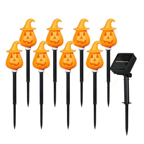 Misaakoeq Halloween-Kürbis-Weglichter, Solar-Halloween-Solar-Pfahllichter – Orange, verstellbarer Bodeneinsatz, Ausstellungsständer, Gartendekorationen für Veranda, Hof, Grab, Außenterrasse von Misaakoeq