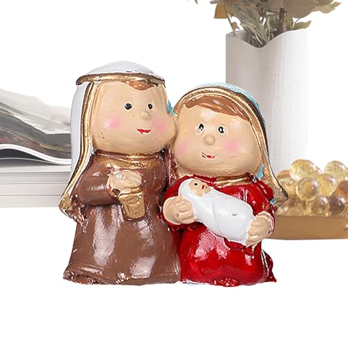 Misaakoeq Heilige Familie Statue | Harz Krippenfigur Weihnachtsdekoration - Heilige Familie Krippe Krippe Figuren Weihnachten Krippe für Tischkamin von Misaakoeq