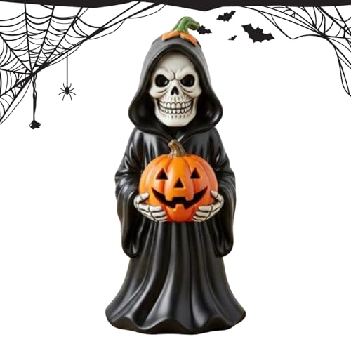 Misaakoeq Skelett-Figuren aus Kunstharz, dekorative Urlaubsstatue, Halloween-Skelett-Kürbis-Figur für Heimdekoration, Vitrine, Bücherregal, Nachttisch, Esstisch, Fensterbank von Misaakoeq