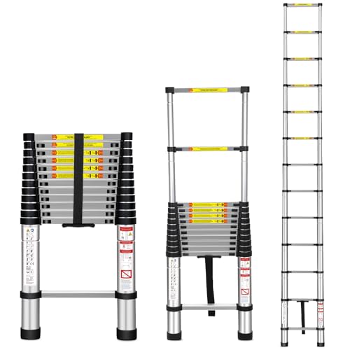 Miscoos 3,8M Teleskopleiter, Mehrzweckleiter Aluminium, Ausziehbar Aluleiter, Ausziehleiter Mehrzweckleiter, 150 kg/330 Pfund Belastbarkeit von Miscoos