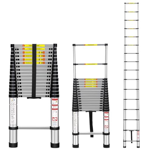 Miscoos 4,7M Teleskopleiter, Mehrzweckleiter Aluminium, Ausziehbar Aluleiter, Ausziehleiter Mehrzweckleiter, 150 kg/330 Pfund Belastbarkeit von Miscoos