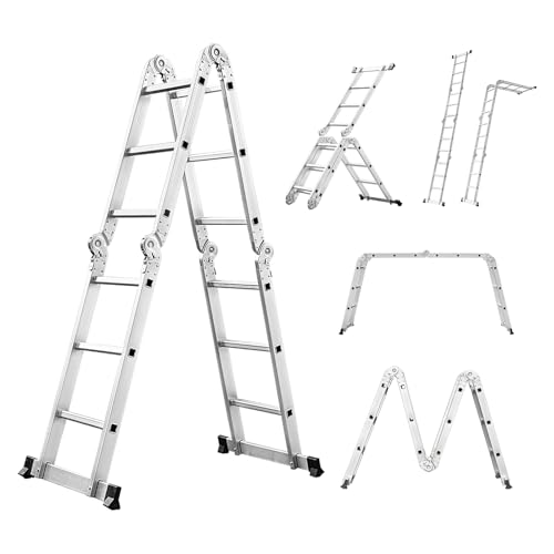 Miscoos 6-in-1 Mehrzweckleiter, 3.6M Klappbare Aluminium Leiter, 4 x 3 Gelenkleiter mit 12 Stufen, Anti-Rutsch, Stabil und Robust, bis 150 kg Belastbar, Silber Miscoos 6-in-1 Mehrzweckleiter, 3.6M Klappbare Aluminium Leiter, 4 x 3 Gelenkleiter mit 12 Stufen, Anti-Rutsch, Stabil und Robust, bis 150 kg Belastbar, Silber von Miscoos
