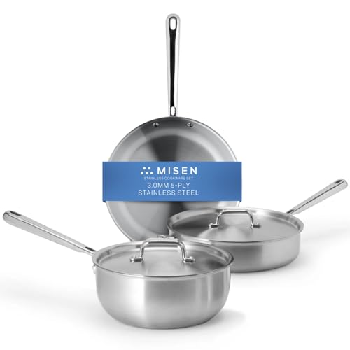 Misen Edelstahl-Töpfe und Pfannen Set – Edelstahl-Kochgeschirr-Set – 5-teiliges Starter-Küchen-Kochgeschirr-Set von Misen