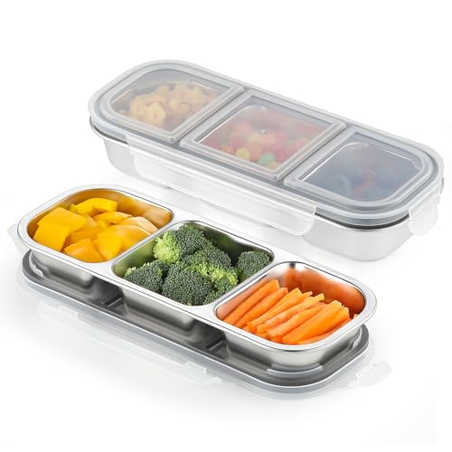 Misichao Edelstahl Frischhaltedosen 3-Fach mit luftdichten Deckeln, 2er Set Metall Bento Lunchbox Meal Prep Container Ofen Gefrierschrank Spülmaschinenfest für Schule, Arbeit und Reisen Misichao Edelstahl Frischhaltedosen 3-Fach mit luftdichten Deckeln, 2er Set Metall Bento Lunchbox Meal Prep Container Ofen Gefrierschrank Spülmaschinenfest für Schule, Arbeit und Reisen von Misichao