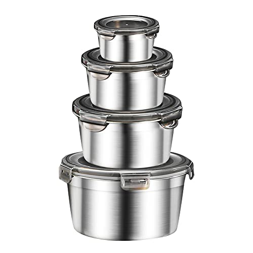 Misichao Vorratsdosen aus Edelstahl mit Deckel Frischhaltedosen Lebensmittelbehälter Meal Prep Boxen Schüssel Stapelbar für Aufbewahrung Küche, BPA-frei Küchenorganizer 330 + 550 + 950 + 2000 ml von Misichao