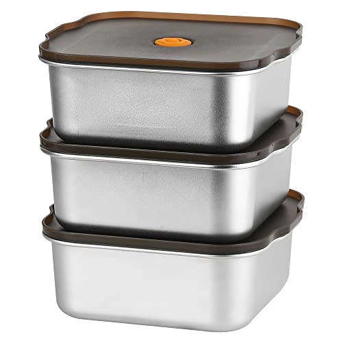 Misichao Frischhaltedosen mit Deckel aus Edelstahl – 1100 ml meal prep boxen lunchbox edelstahl brotdose vorratsbehälter, stapelbar & luftdicht Gefrierbehälter BPA-frei wiederverwendbar 3 Stück von Misichao