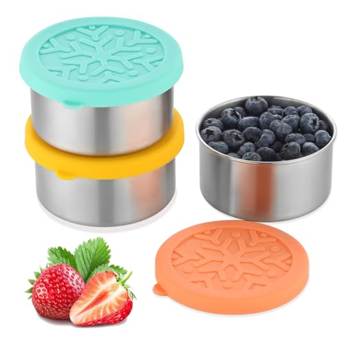Misichao Kleine Lebensmittelbehälter aus Edelstahl für Kinder - 220 ml x 3 Edelstahl Brotdose Wiederverwendbare Snack-Behälter aus Metall mit auslaufsicheren Deckeln von Misichao