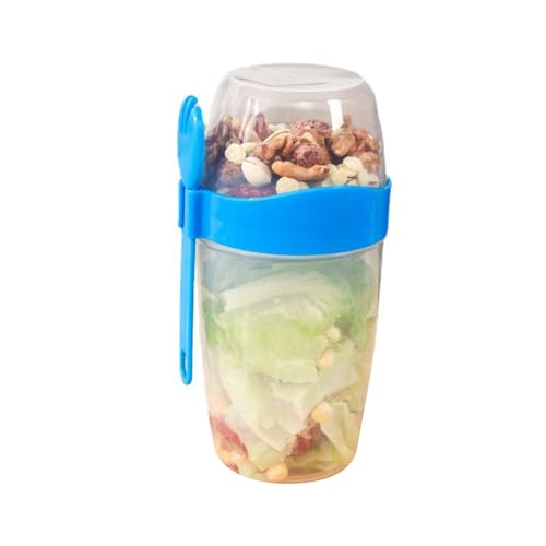 Salatdressing Shaker, Salatbecher mit Salatdressinghalter tragbarer Getreidejoghurt -Salat Container Cup mit Deckel und Gabel 1070 ml PP -Material für das Frühstück mit großer (Blue) von Miskall