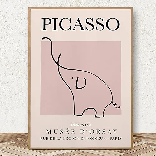 Picasso Poster und Drucke, minimalistische Picasso-Leinwand, Wandkunst, rosa Elefant, Malerei, Picasso, Bilder für Wand, Ausstellung, Poster, Pablo Picasso, 40.6x6 cm, U) Gerahmt) von Mislojade