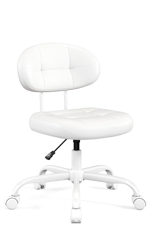 Misolant Schminkstuhl mit Rückenlehne, kleiner, armloser Bürostuhl mit Rollen und Lendenwirbelstütze, bequemer Schreibtisch-Computerstuhl aus PU-Leder, mit verstellbarer Höhe, um 360° drehbar, für Misolant Schminkstuhl mit Rückenlehne, kleiner, armloser Bürostuhl mit Rollen und Lendenwirbelstütze, bequemer Schreibtisch-Computerstuhl aus PU-Leder, mit verstellbarer Höhe, um 360° drehbar, für von Misolant