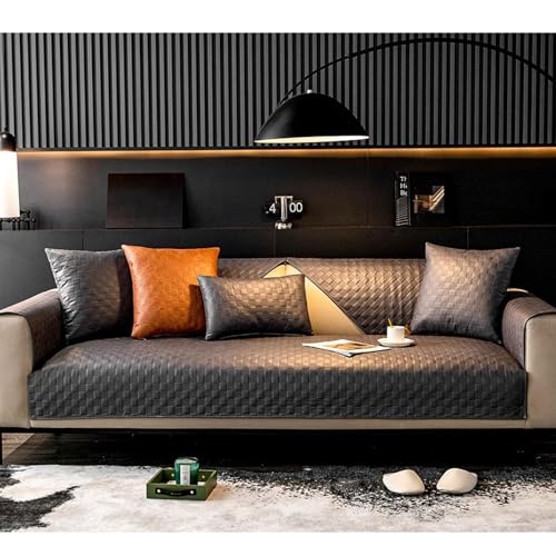 Couch Überzug，Vier Jahreszeiten Universal Leicht Luxus PU Sofa Matte, Wasserdichte Wasserdichte High-End-Stoff Einfache Moderne Sofa Handtücher Matte,Grey-70 * 90CM von Misorat