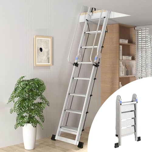 Misorat Dachbodentreppe Metall-Dachbodenleiter für Zweistöckiges Haus, Dachbodentreppe, Klappbare Trittleiter, Feuerleiter für Wohnungen, Robuste Dachbodentreppen-Sicherheit 8-10 Step,8 Step Misorat Dachbodentreppe Metall-Dachbodenleiter für Zweistöckiges Haus, Dachbodentreppe, Klappbare Trittleiter, Feuerleiter für Wohnungen, Robuste Dachbodentreppen-Sicherheit 8-10 Step,8 Step von Misorat