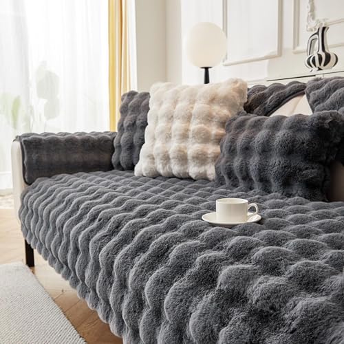 Misorat Samt Sofabezug 1/2/3/4 Sitzer Kaninchen Plüsch Sofa Überzug L Form, Anti-rutsch Waschbar Universelle Couch Überzug Ecksofa, Pets Dog Sofaüberwurf Sofa Überwurf,Sofaschoner,D-90x210cm von Misorat