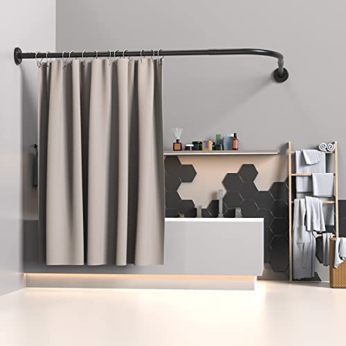 Duschvorhangstange Schwarz L Form Edelstahl Duschstange Ecke Badewanne 70-100x90-120 cm,Duschvorhangwinkelstangen für Umkleidekabine,inkl. 24 Ringe,Bohren Müssen Installieren Stärker und Langlebiger von Misounda