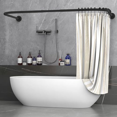 Misounda Duschvorhangstange U/L Form 75×(150-190)×75 cm - Duschstange für Duschvorhang Badewanne Ecke Schiene mit Stange 2 in 1 - Ohne Deckenhalterung - Inkl 24 Ringe aus Edelstahl - Schwarz von Misounda