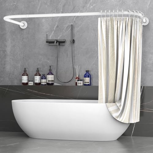 Misounda Duschvorhangstange U/L Form 75×(150-190)×75 cm - Duschstange für Duschvorhang Badewanne Ecke Schiene mit Stange 2 in 1 - Ohne Deckenhalterung - Inkl 24 Ringe aus Edelstahl - Weiß von Misounda