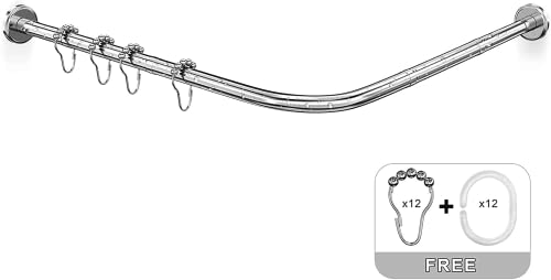 Misounda Duschvorhangstange L Form Halterung müssen Bohren Duschstange Ecke Badewanne Edelstahl Teleskopstange 70-100 x 70-100cm mit 18 Stück Duschvorhangringe,für Badezimmer KüChe Umkleidekabine von Misounda