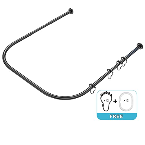 Misounda Duschvorhangstangen U Form Ohne Bohren Duschstange Ecke Badewanne Edelstahl Teleskopstange (70-100)*90*(70-100) cm mit 24 Stück Duschringe,für Garderobe Badezimmer Umkleidekabine- Schwarz von Misounda