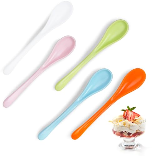 Mispudin 20 Stück Bunt Kunststoff Löffel Klein, 5 Farben von Wiederverwendbaren Dessertlöffel, Eierlöffel, Teelöffel, Joghurtlöffel, Kaffeelöffel Plastik für Täglich, Draußen von Mispudin