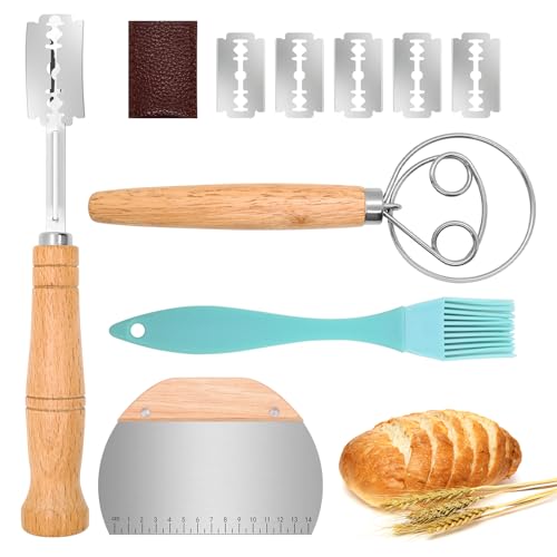 Mispudin 4 Stk Bäckermesser Set - inkl. Teigmesser mit 5 Bäckerklinge & Lederschutzhülle, Dänischer Schneebesen, Teigschaber, Backpinsel, Brot Backen Zubehör für Gärkörbchen Mispudin 4 Stk Bäckermesser Set - inkl. Teigmesser mit 5 Bäckerklinge & Lederschutzhülle, Dänischer Schneebesen, Teigschaber, Backpinsel, Brot Backen Zubehör für Gärkörbchen von Mispudin