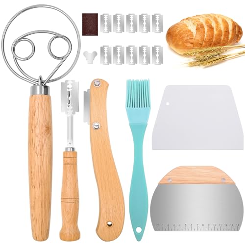 Mispudin 6 Stk Bäckermesser Set - inkl. Teigmesser mit 10 Bäckerklinge & Lederschutzhülle, Brot Einschneidemesser, Dänischer Schneebesen, 2 Teigschaber, Backpinsel, Brot Backen Zubehör für Gärkörbchen Mispudin 6 Stk Bäckermesser Set - inkl. Teigmesser mit 10 Bäckerklinge & Lederschutzhülle, Brot Einschneidemesser, Dänischer Schneebesen, 2 Teigschaber, Backpinsel, Brot Backen Zubehör für Gärkörbchen von Mispudin