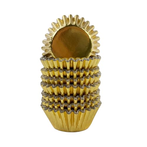 Miss Bakery's House® Mini Muffinförmchen Folie - Ø 32 mm x 20 mm - Gold - 120 Stück - Papierbackform für kleine Muffins und Cupcakes - Metallic-Look von Miss Bakery's House